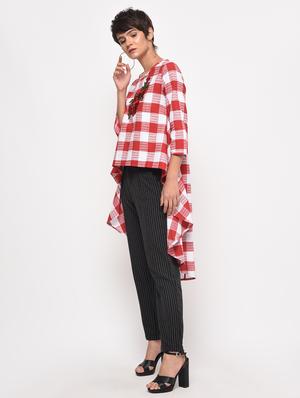 embroidered checkered high low tunic - 16193755 - Standard Image - 3