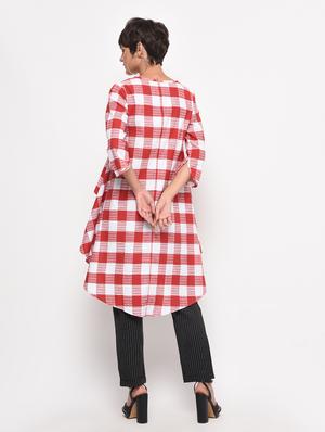embroidered checkered high low tunic - 16193755 - Standard Image - 4