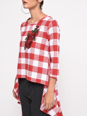 embroidered checkered high low tunic - 16193755 - Standard Image - 5