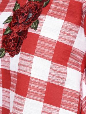 embroidered checkered high low tunic - 16193755 - Standard Image - 6