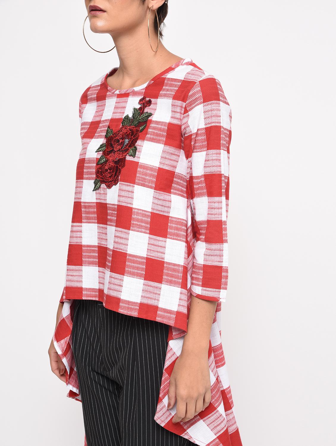 embroidered checkered high low tunic - 16193755 - Zoom Image - 5