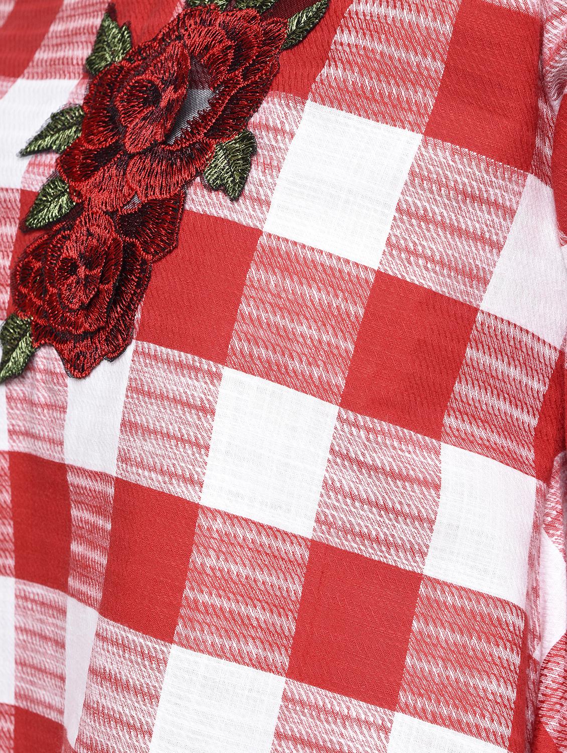 embroidered checkered high low tunic - 16193755 - Zoom Image - 6