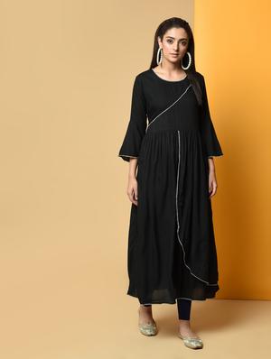 overlap flared solid kurta - 16194121 - Standard Image - 2