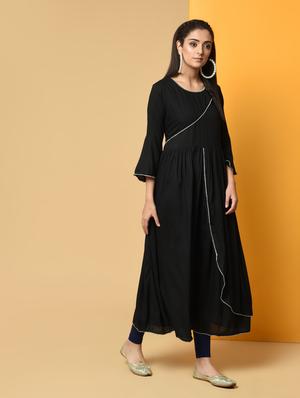 overlap flared solid kurta - 16194121 - Standard Image - 3