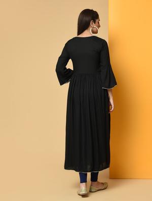 overlap flared solid kurta - 16194121 - Standard Image - 4