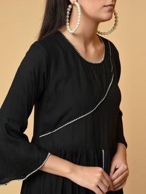 overlap flared solid kurta - 16194121 - Standard Image - 5