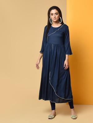 overlap flared solid kurta - 16194122 - Standard Image - 2