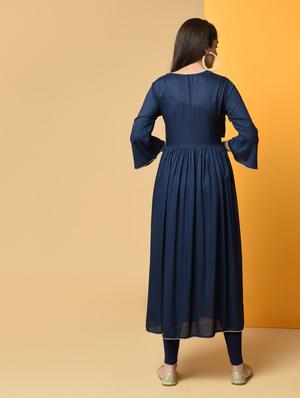 overlap flared solid kurta - 16194122 - Standard Image - 3