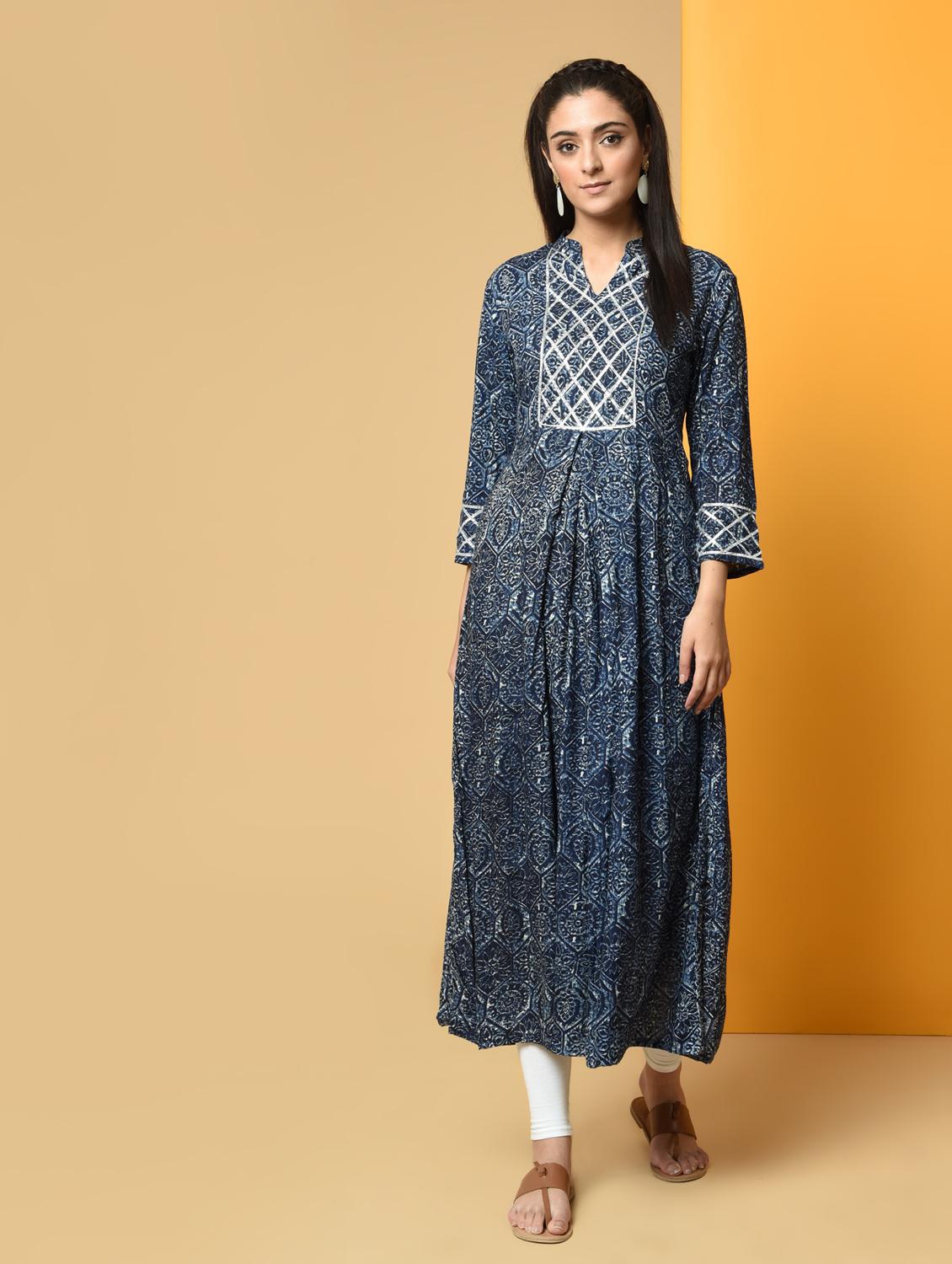 gota work printed kurta - 16194135 - Zoom Image - 2
