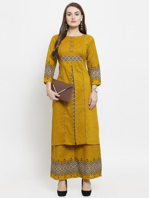 mustard printed kurta palazzo set - 16194931 - Standard Image - 1
