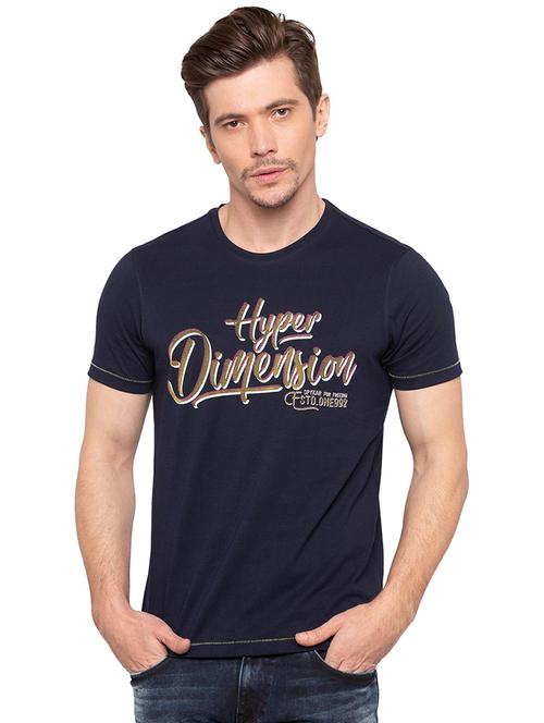 navy blue typographic chest print t-shirt - 16195875 - Standard Image - 1