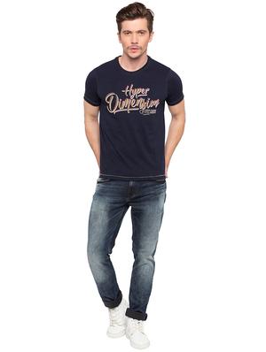 navy blue typographic chest print t-shirt - 16195875 - Standard Image - 4