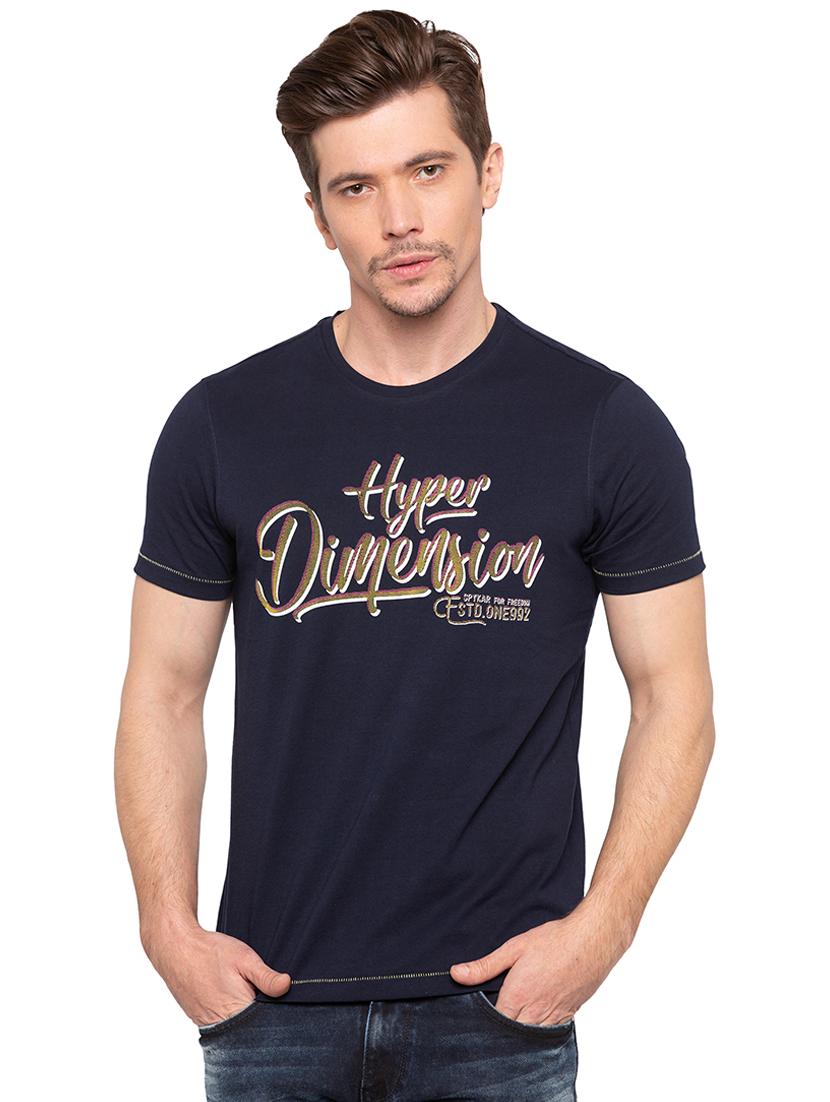 navy blue typographic chest print t-shirt - 16195875 - Zoom Image - 1