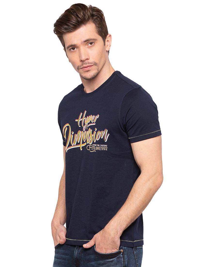 navy blue typographic chest print t-shirt - 16195875 - Zoom Image - 2