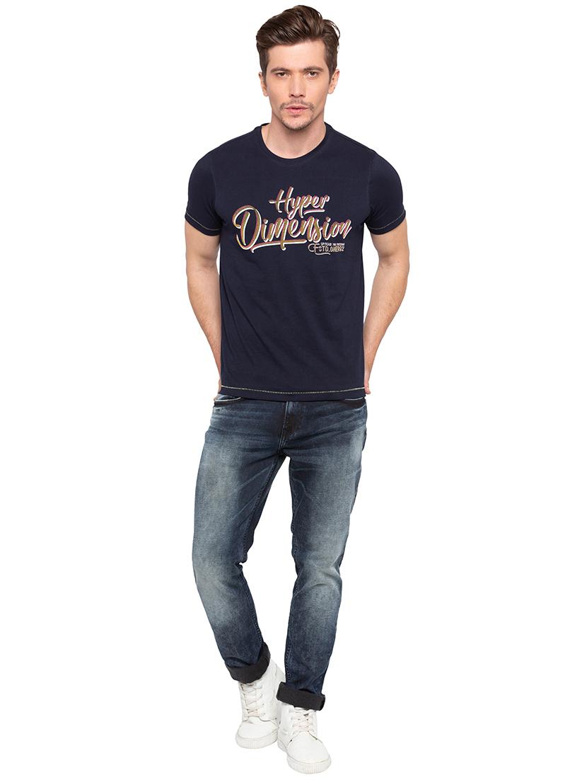 navy blue typographic chest print t-shirt - 16195875 - Zoom Image - 4