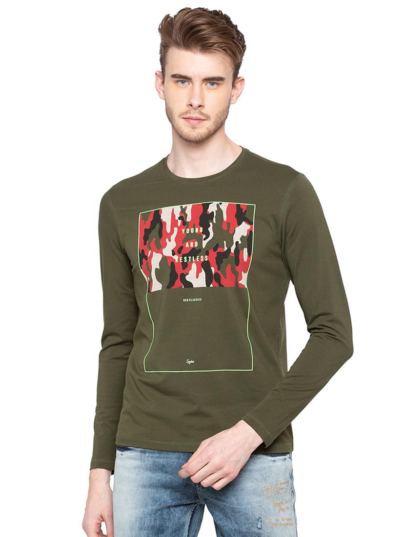 olive green camouflage front print tshirt - 16195909 - Zoom Image - 1
