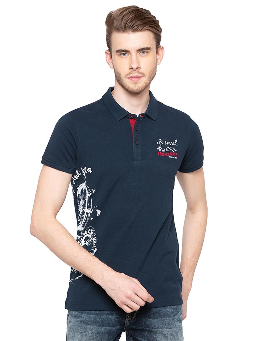 navy blue front print tshirt - 16195942 - Zoom Image - 1