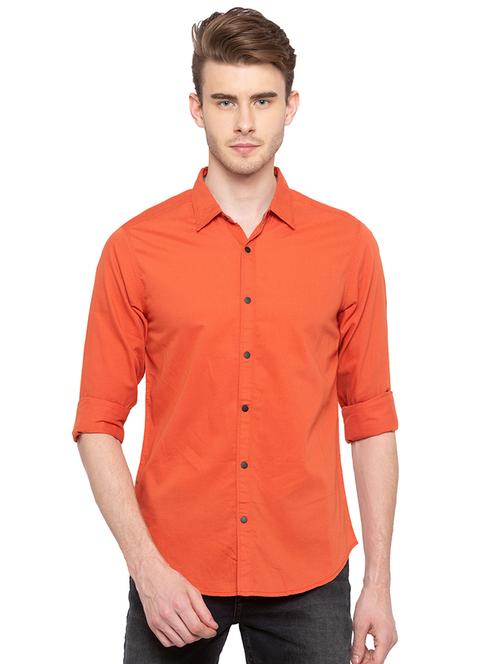 orange solid casual shirt - 16196354 - Standard Image - 1