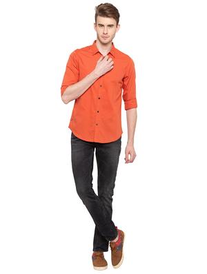 orange solid casual shirt - 16196354 - Standard Image - 4