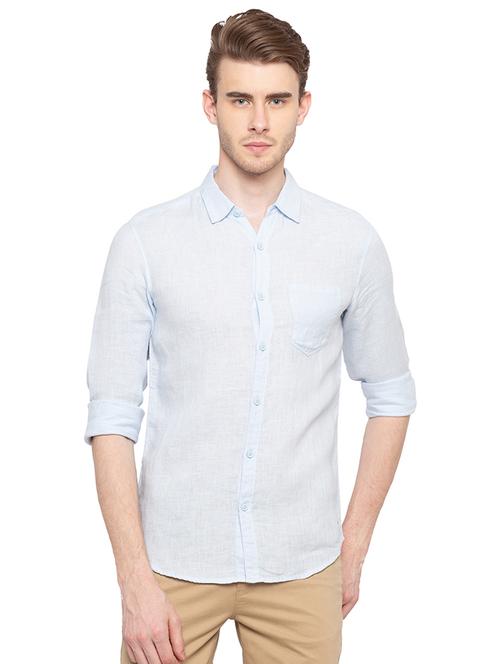 blue solid casual shirt - 16196366 - Standard Image - 1