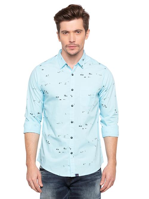 blue printed casual shirt - 16196395 - Standard Image - 1