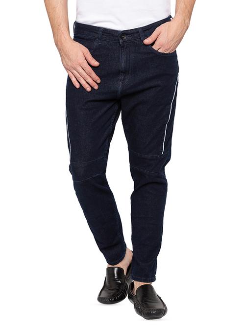 navy blue plain biker denim jeans - 16197880 - Standard Image - 1