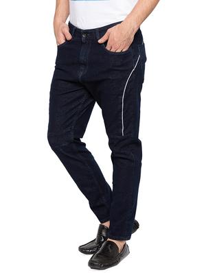 navy blue plain biker denim jeans - 16197880 - Standard Image - 2