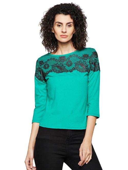 lace detailed round neck top - 16198418 - Standard Image - 1