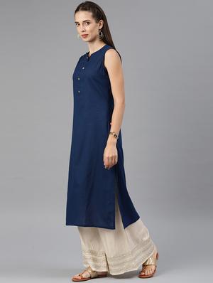 solid straight kurta with embroidered jacket - 16198889 - Standard Image - 2