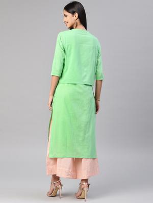 solid straight kurta with embroidered jacket - 16198897 - Standard Image - 3