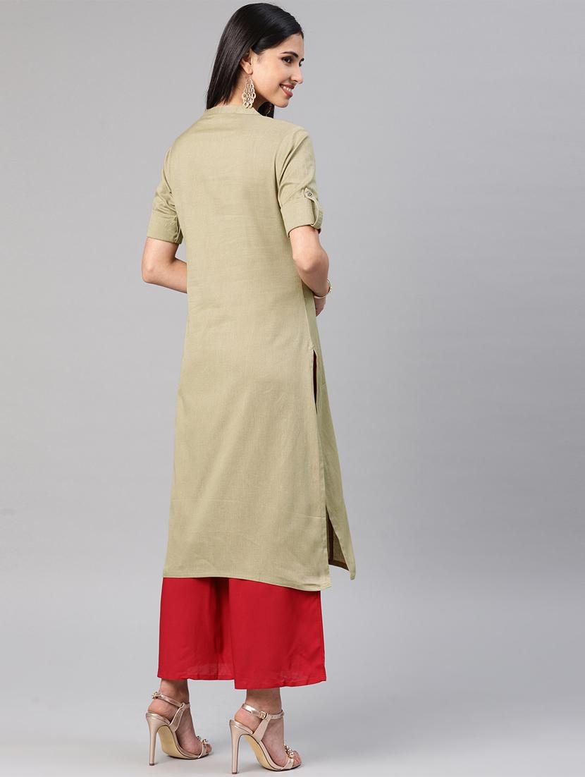 solid straight kurta - 16198899 - Zoom Image - 3