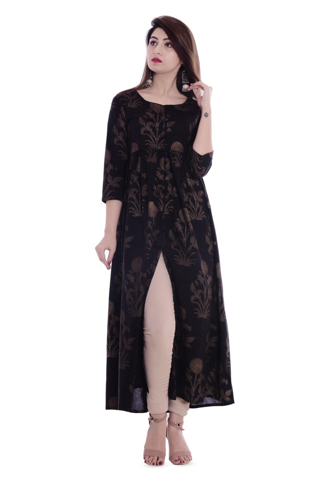 foil printed high slit kurta - 16199887 - Zoom Image - 1