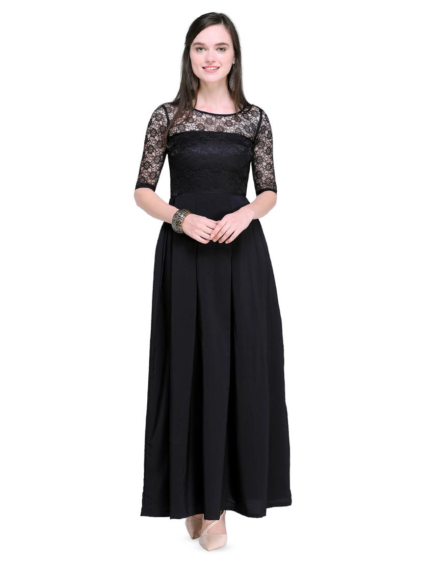 floral lace detail pleated maxi dress - 16200625 - Zoom Image - 1