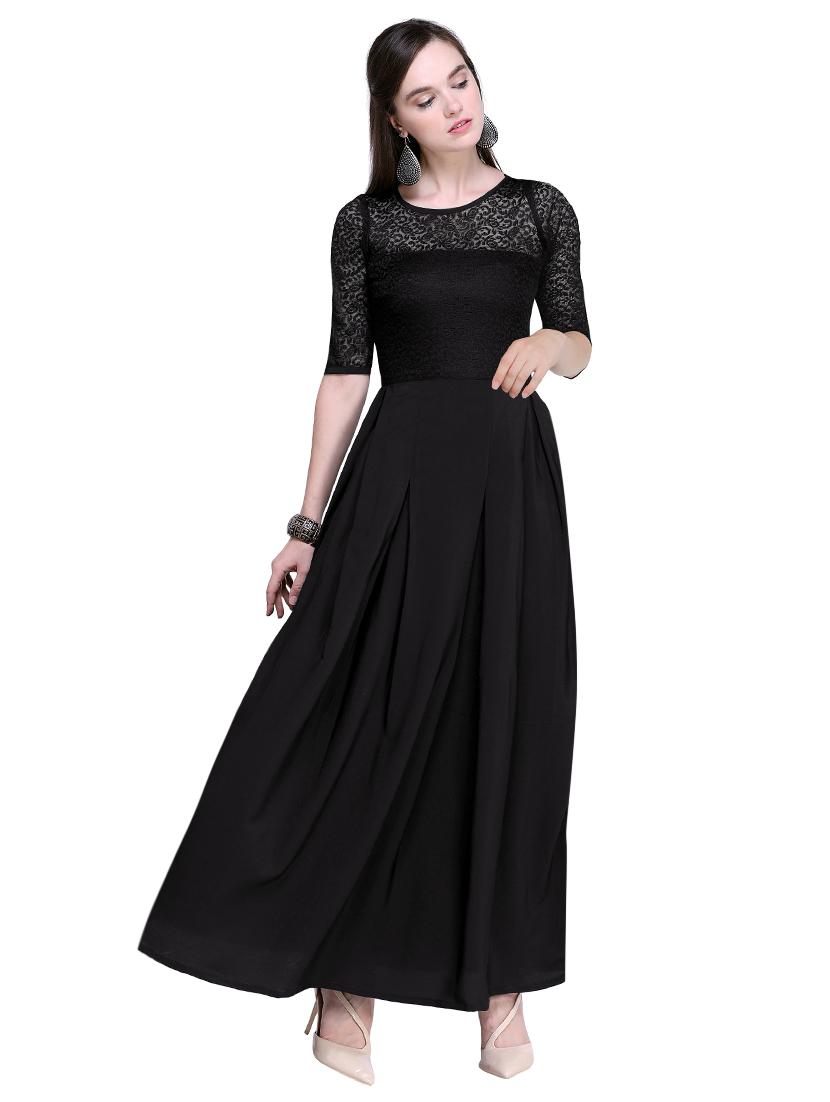 lace detail pleated maxi dress - 16200629 - Zoom Image - 1