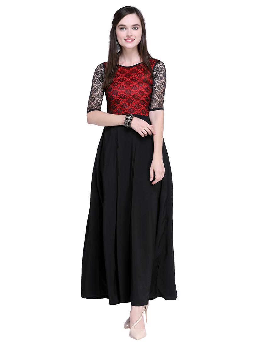 lace detail pleated maxi dress - 16200635 - Zoom Image - 1