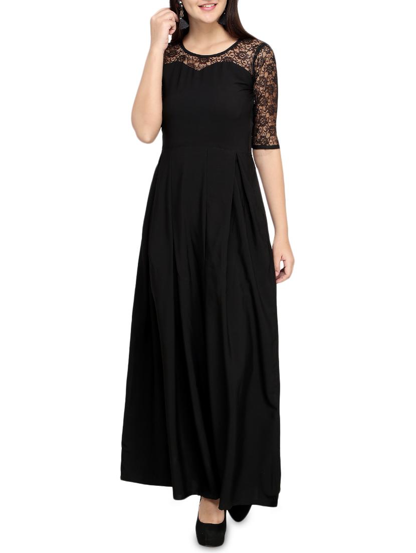 lace detail pleated maxi dress - 16200640 - Zoom Image - 1