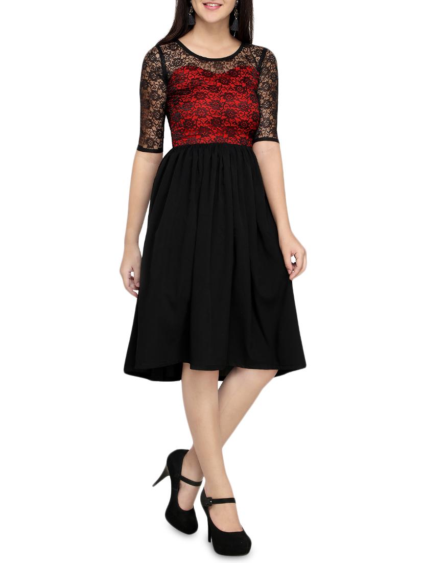 floral lace detail flared dress - 16200644 - Zoom Image - 1