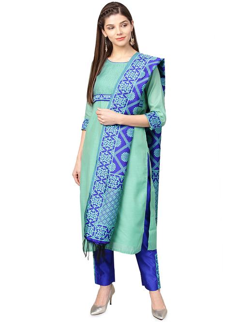 turquoise kurta pant dupatta suit set - 16200800 - Standard Image - 1