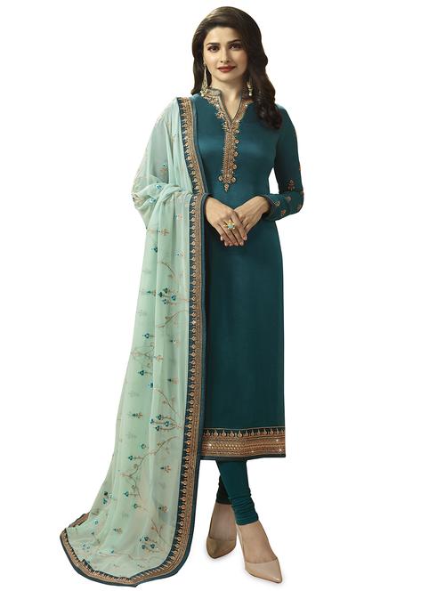 embroidered semi-stitched churidaar suit - 16200950 - Standard Image - 1