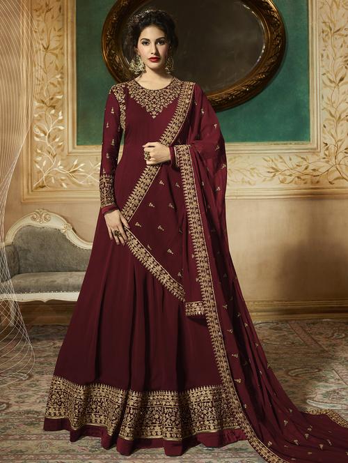 embroidered semi-stitched anarkali suit - 16200977 - Standard Image - 1