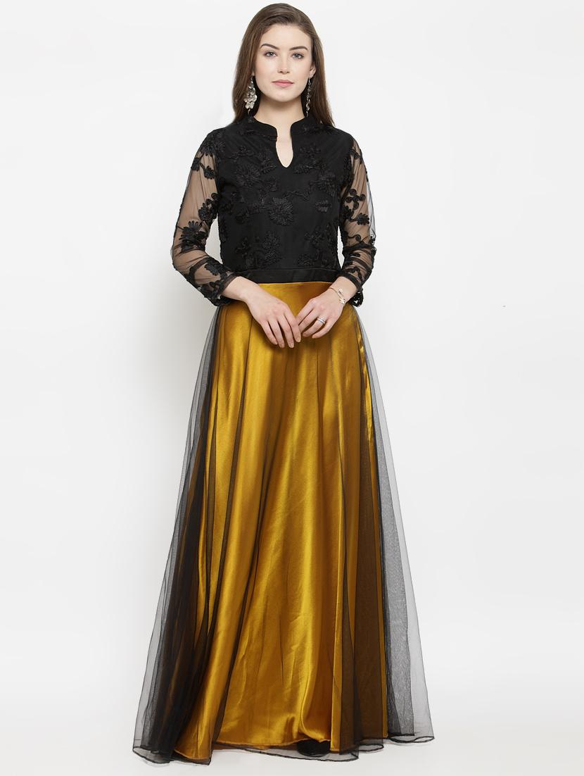 mandarin neck embroidered gown - 16201105 - Zoom Image - 1