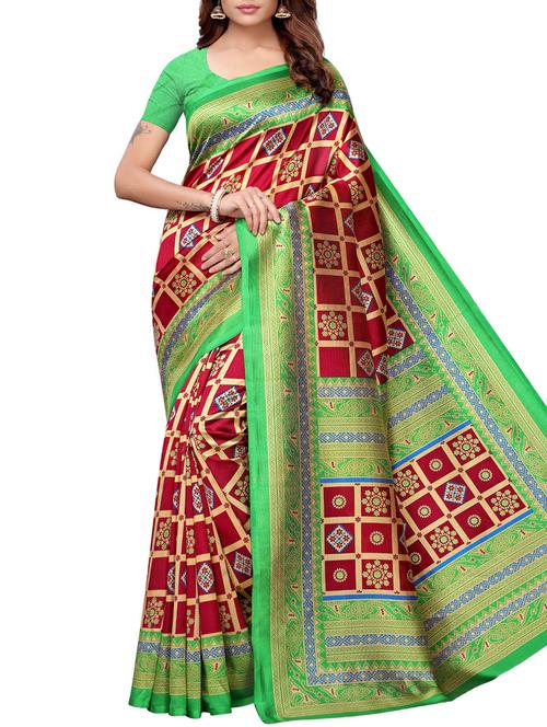 checkered printed mysore silk saree with blouse - 16201428 - Standard Image - 1