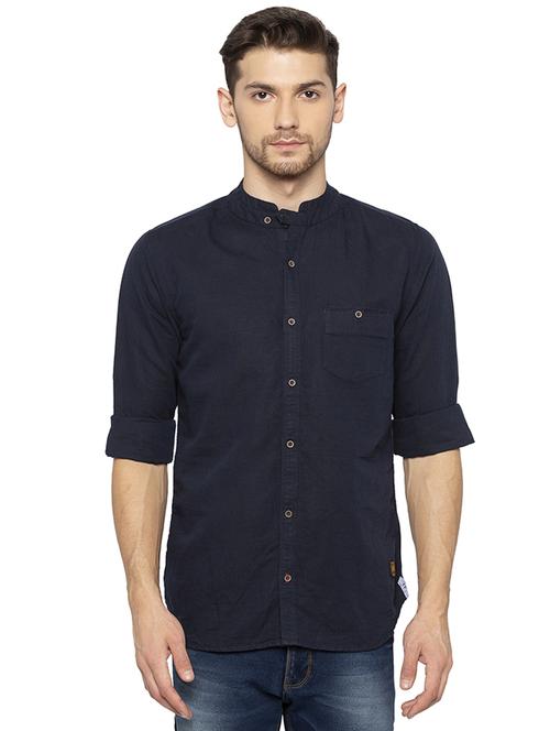 blue solid casual shirt - 16201602 - Standard Image - 1