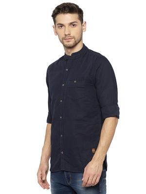 blue solid casual shirt - 16201602 - Standard Image - 2