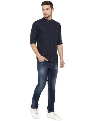 blue solid casual shirt - 16201602 - Standard Image - 4