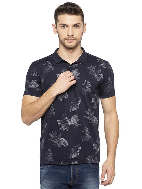 navy blue all over print t-shirt - 16201611 - Standard Image - 1