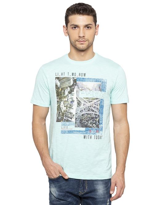 light blue chest print t-shirt - 16201639 - Standard Image - 1