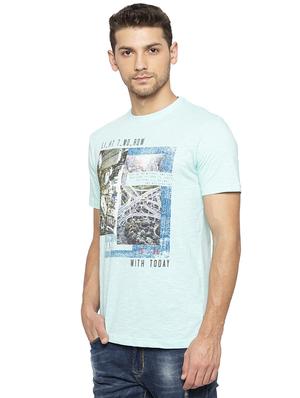light blue chest print t-shirt - 16201639 - Standard Image - 2