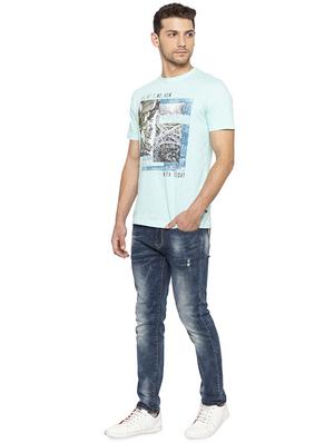 light blue chest print t-shirt - 16201639 - Standard Image - 4