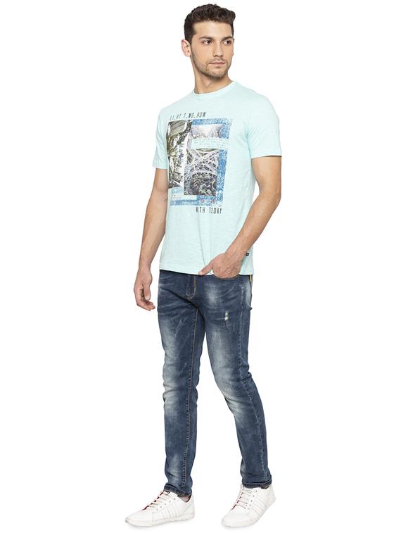 light blue chest print t-shirt - 16201639 - Zoom Image - 4